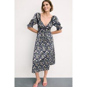 Hill House Home Ophelia Dress Navy Floral Puff Sleeve Smocked Midi Small